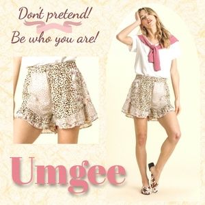 Umgee Mixed Animal & Floral Print Ruffled Shorts